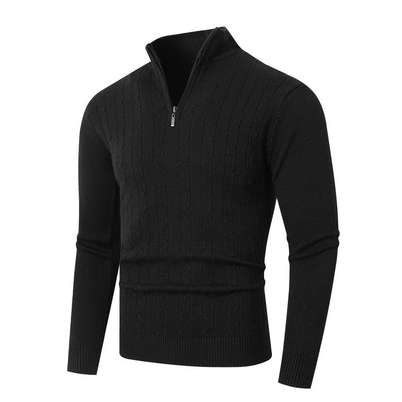 Herren-Strickpullover mit Zopfmuster und Viertelreißverschluss-sweaters for men-Alpenkind