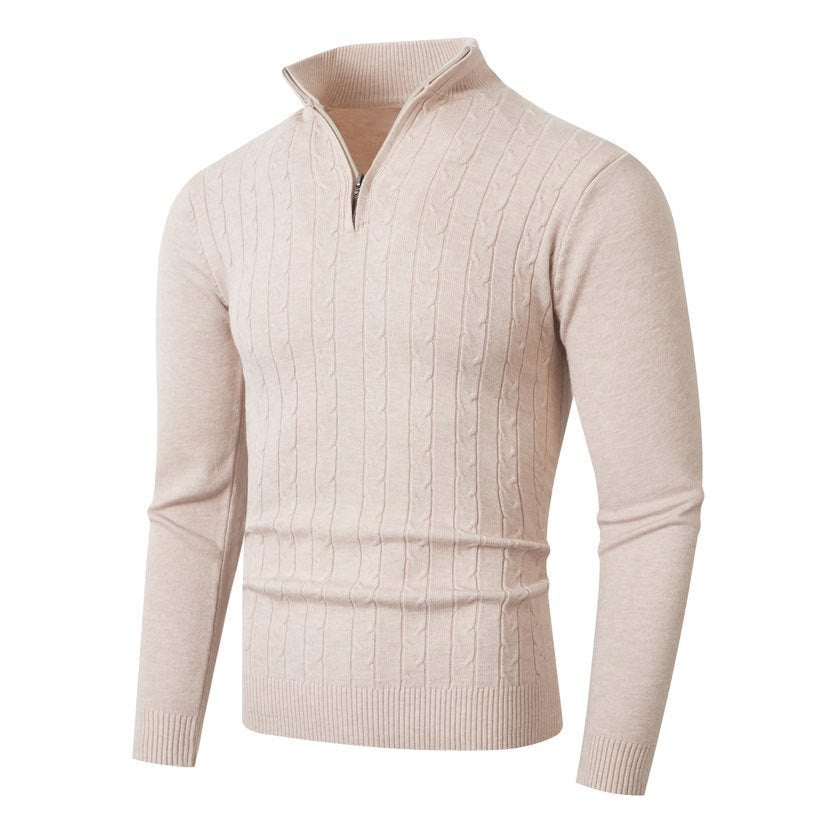 Herren-Strickpullover mit Zopfmuster und Viertelreißverschluss-sweaters for men-Alpenkind