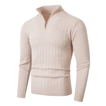 Herren-Strickpullover mit Zopfmuster und Viertelreißverschluss-sweaters for men-Alpenkind