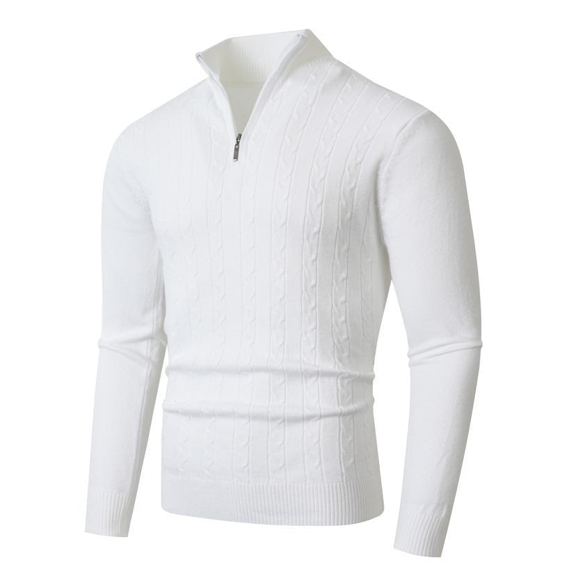 Herren-Strickpullover mit Zopfmuster und Viertelreißverschluss-sweaters for men-Alpenkind