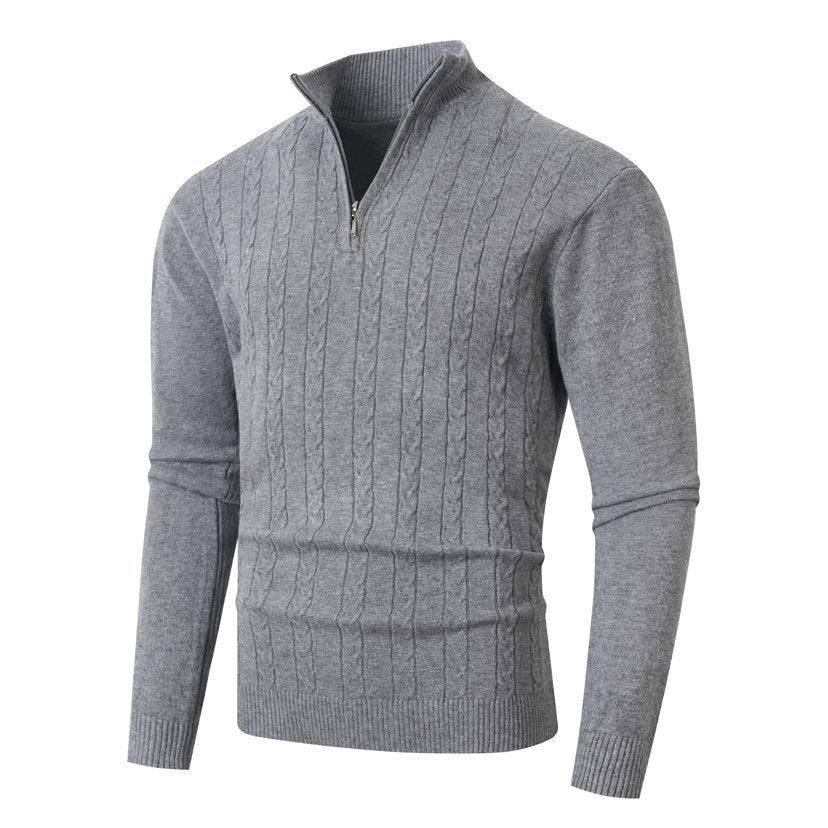 Herren-Strickpullover mit Zopfmuster und Viertelreißverschluss-sweaters for men-Alpenkind