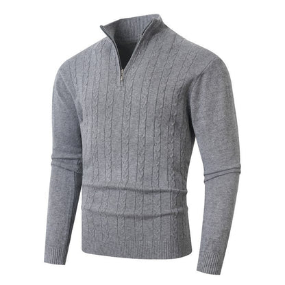 Herren-Strickpullover mit Zopfmuster und Viertelreißverschluss-sweaters for men-Alpenkind
