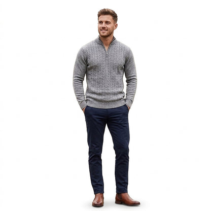 Herren-Strickpullover mit Zopfmuster und Viertelreißverschluss-sweaters for men-Alpenkind