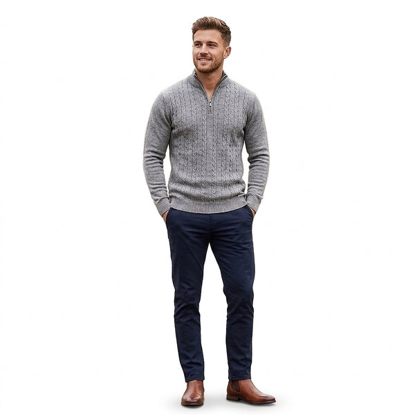 Herren-Strickpullover mit Zopfmuster und Viertelreißverschluss-sweaters for men-Alpenkind