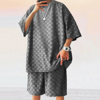 Herren Strukturmuster Kurzarm-Set mit Rundhalsausschnitt-Shirts for men-Alpenkind