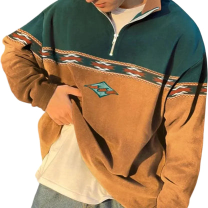 Herren Sweatshirt mit Halb-Reißverschluss und Musterpanel-Men Sweaters-Alpenkind