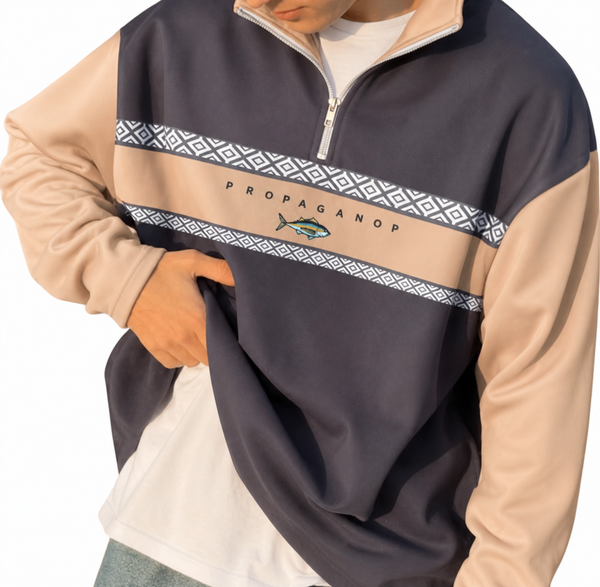 Herren Sweatshirt mit Halb-Reißverschluss und Musterpanel-Men Sweaters-Alpenkind