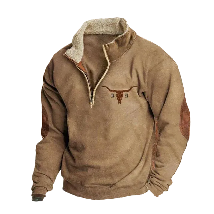 Herren Sweatshirt mit Viertelreißverschluss und Muster-Men Sweaters-Alpenkind