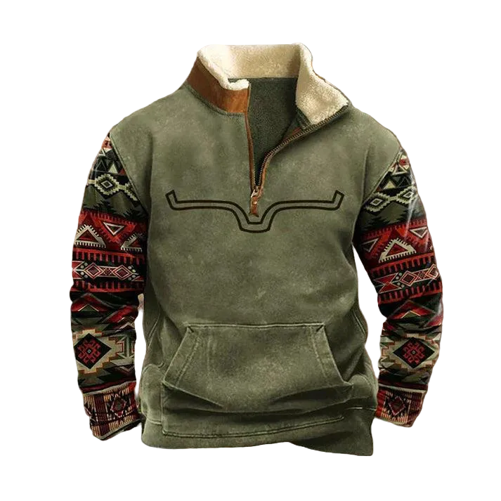 Herren Sweatshirt mit Viertelreißverschluss und Muster-Men Sweaters-Alpenkind