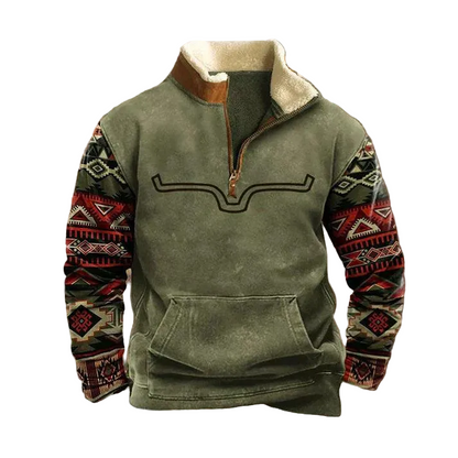 Herren Sweatshirt mit Viertelreißverschluss und Muster-Men Sweaters-Alpenkind