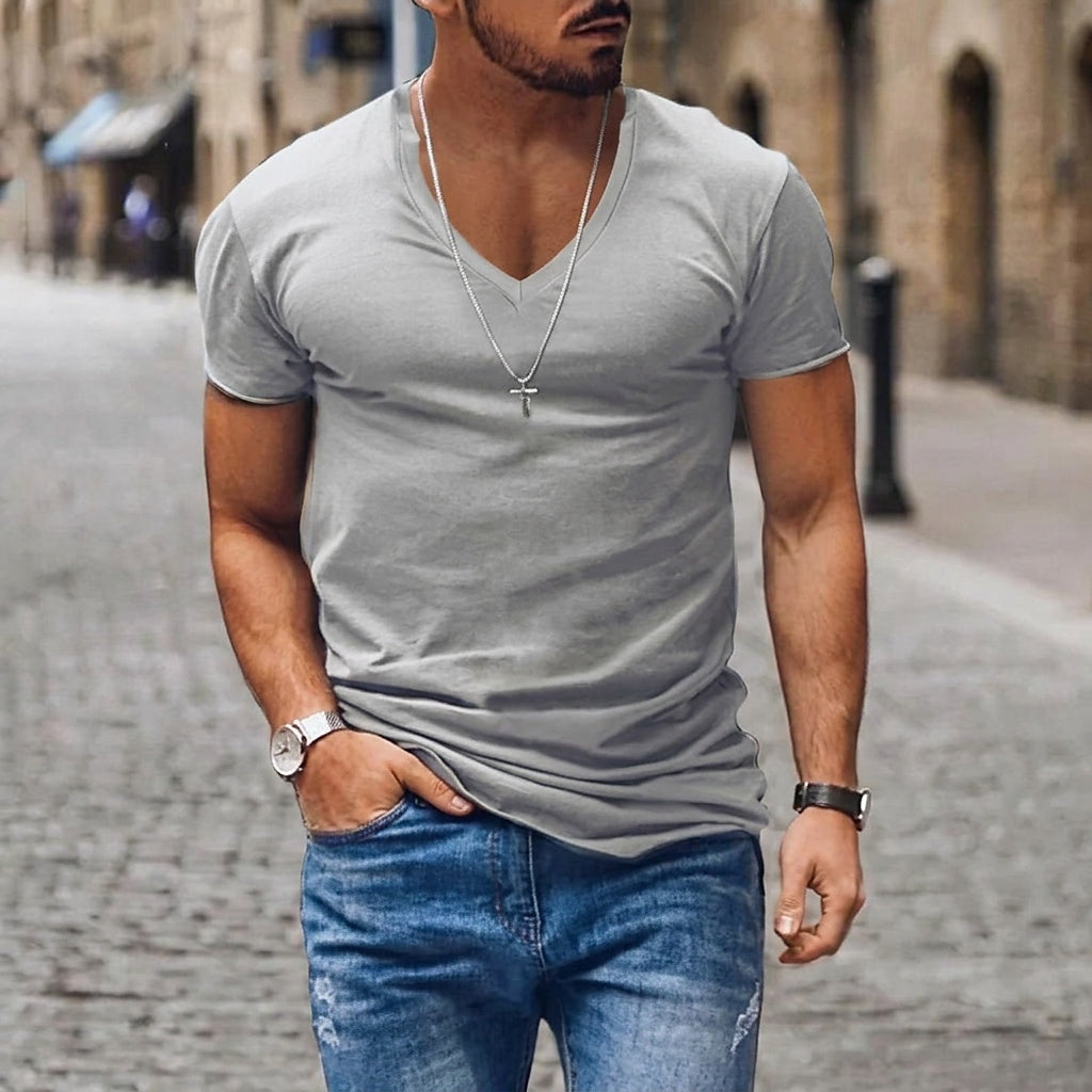 Herren-T-Shirt mit V-Ausschnitt und kurzen Ärmeln-T-shirt for men-Alpenkind