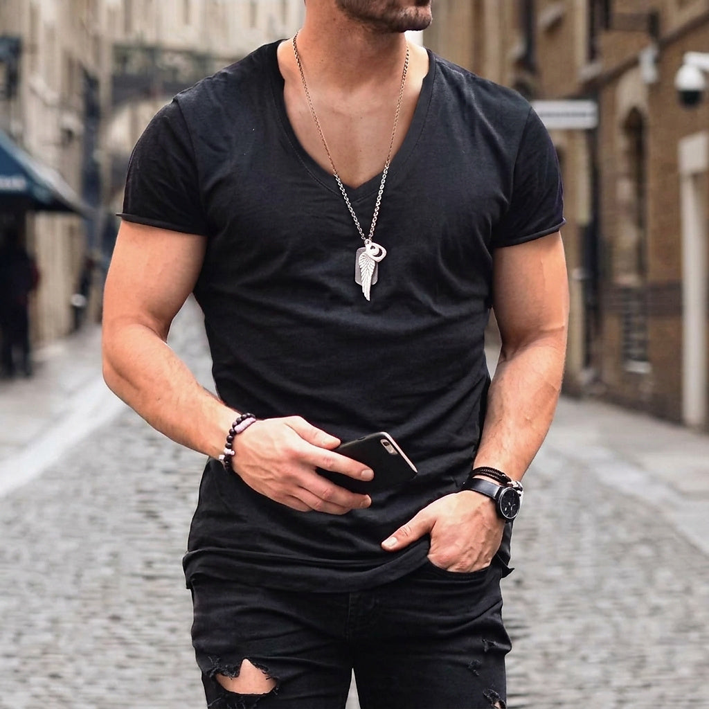 Herren-T-Shirt mit V-Ausschnitt und kurzen Ärmeln-T-shirt for men-Alpenkind
