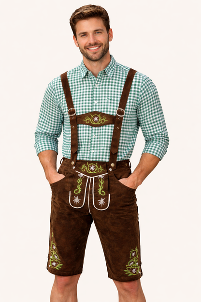 Herren Trachten Lederhose mit Hosenträgern und Kniebund-Men Tops-Alpenkind