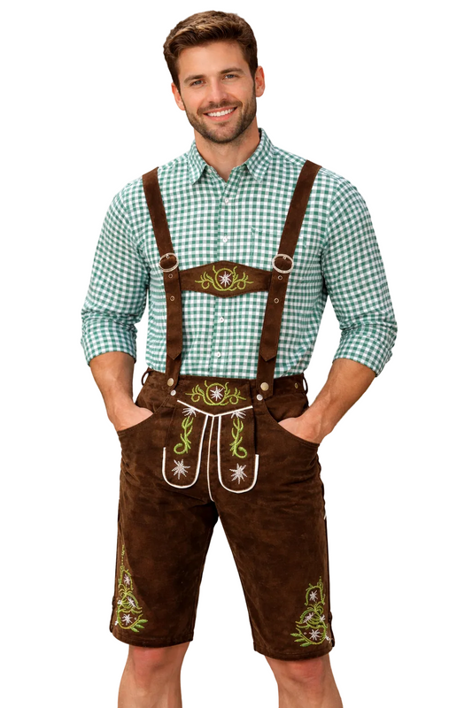 Herren Trachten Lederhose mit Hosenträgern und Kniebund-Men Tops-Alpenkind
