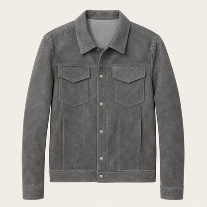 Herren-Truckerjacke aus Wildlederimitat mit Druckknöpfen-Jackets for men-Alpenkind