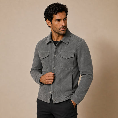 Herren-Truckerjacke aus Wildlederimitat mit Druckknöpfen-Jackets for men-Alpenkind