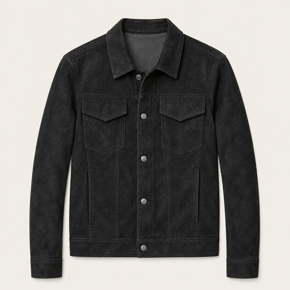 Herren-Truckerjacke aus Wildlederimitat mit Druckknöpfen-Jackets for men-Alpenkind