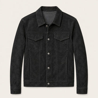 Herren-Truckerjacke aus Wildlederimitat mit Druckknöpfen-Jackets for men-Alpenkind