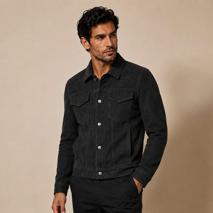 Herren-Truckerjacke aus Wildlederimitat mit Druckknöpfen-Jackets for men-Alpenkind