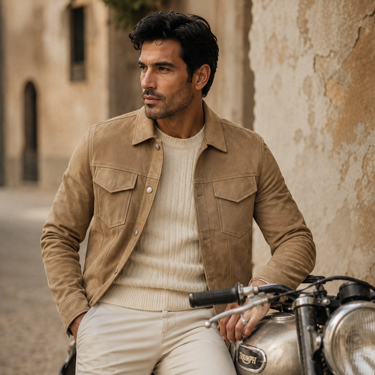 Herren-Truckerjacke aus Wildlederimitat mit Druckknöpfen-Jackets for men-Alpenkind