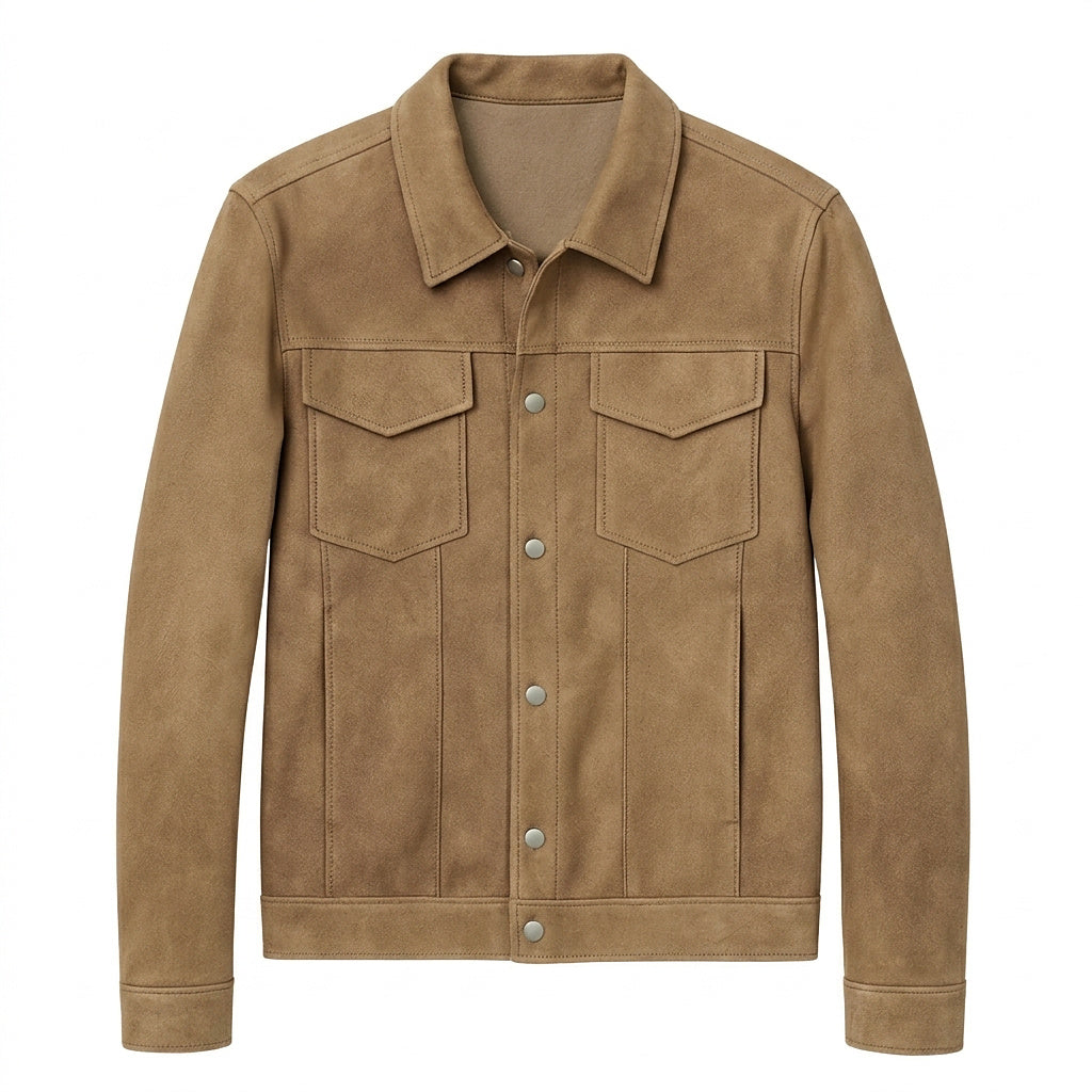 Herren-Truckerjacke aus Wildlederimitat mit Druckknöpfen-Jackets for men-Alpenkind