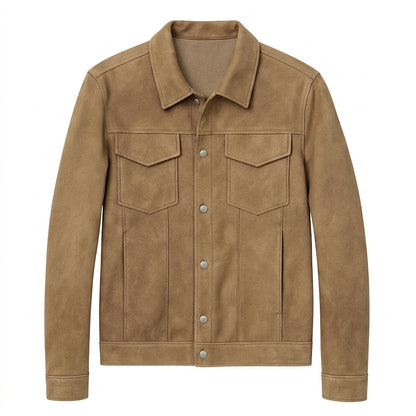 Herren-Truckerjacke aus Wildlederimitat mit Druckknöpfen-Jackets for men-Alpenkind