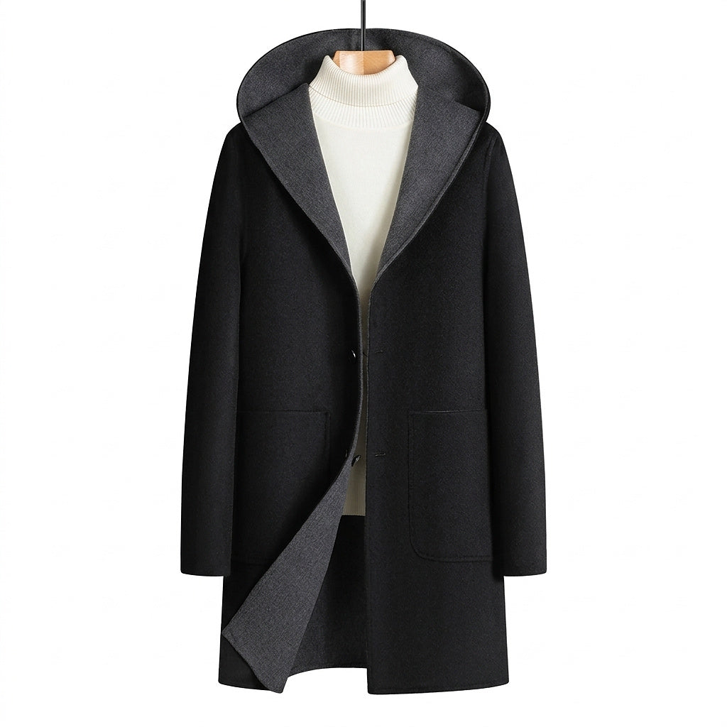 Herren-Übermantel mit Kapuze und Knopfleiste-Coats for men-Alpenkind