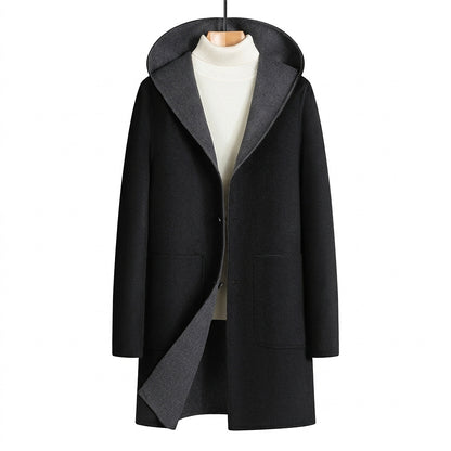 Herren-Übermantel mit Kapuze und Knopfleiste-Coats for men-Alpenkind