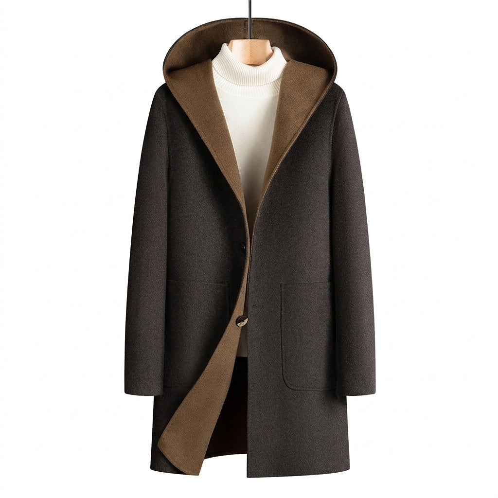 Herren-Übermantel mit Kapuze und Knopfleiste-Coats for men-Alpenkind