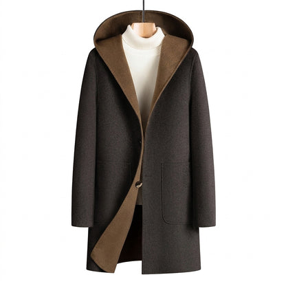 Herren-Übermantel mit Kapuze und Knopfleiste-Coats for men-Alpenkind