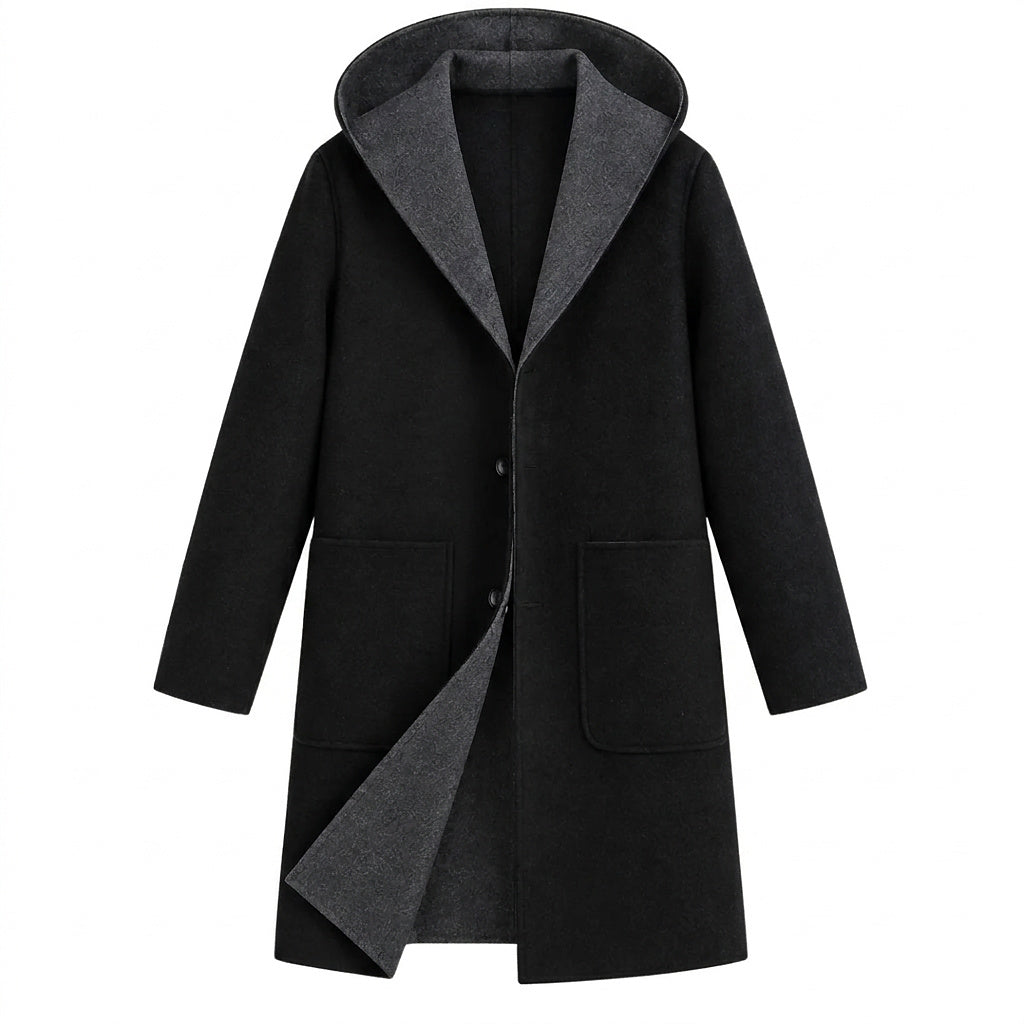 Herren-Übermantel mit Kapuze und Knopfleiste-Coats for men-Alpenkind