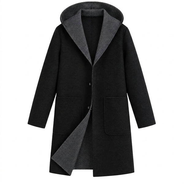 Herren-Übermantel mit Kapuze und Knopfleiste-Coats for men-Alpenkind