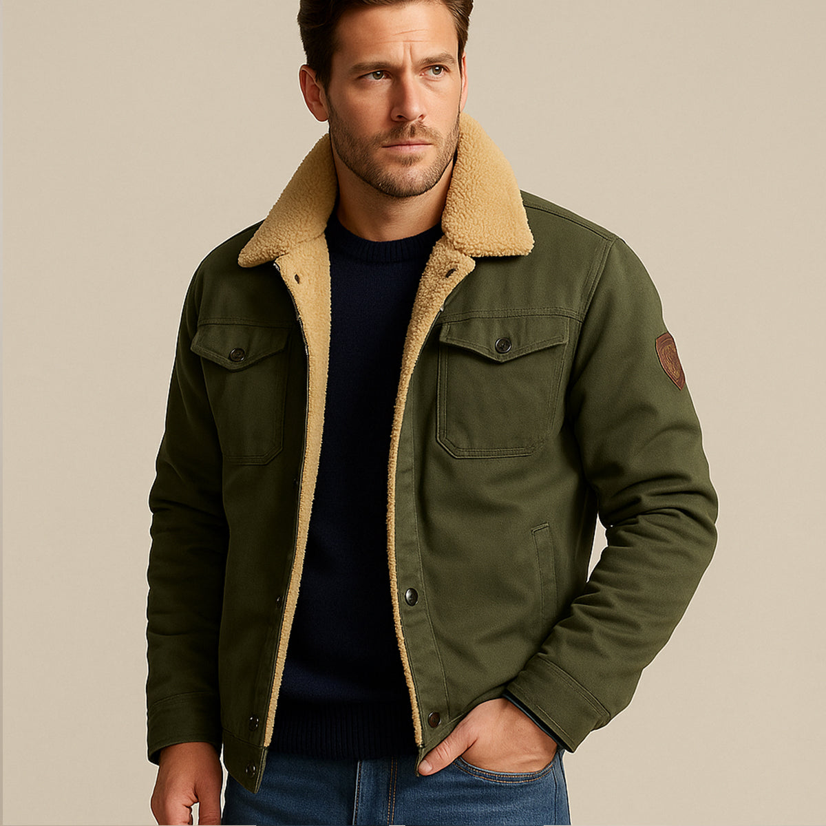 Herren-Utility-Jacke mit Fleecefutter und Knopfleiste-Jackets for men-Alpenkind