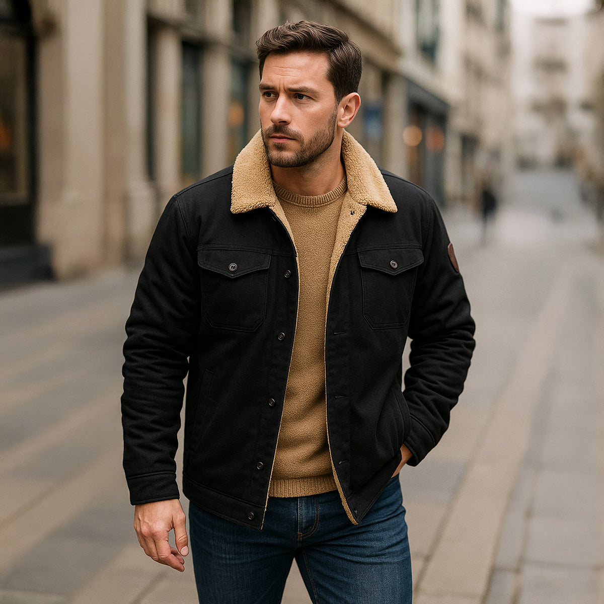 Herren-Utility-Jacke mit Fleecefutter und Knopfleiste-Jackets for men-Alpenkind