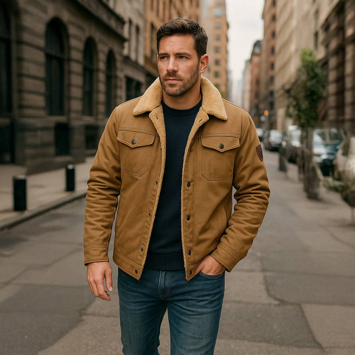 Herren-Utility-Jacke mit Fleecefutter und Knopfleiste-Jackets for men-Alpenkind