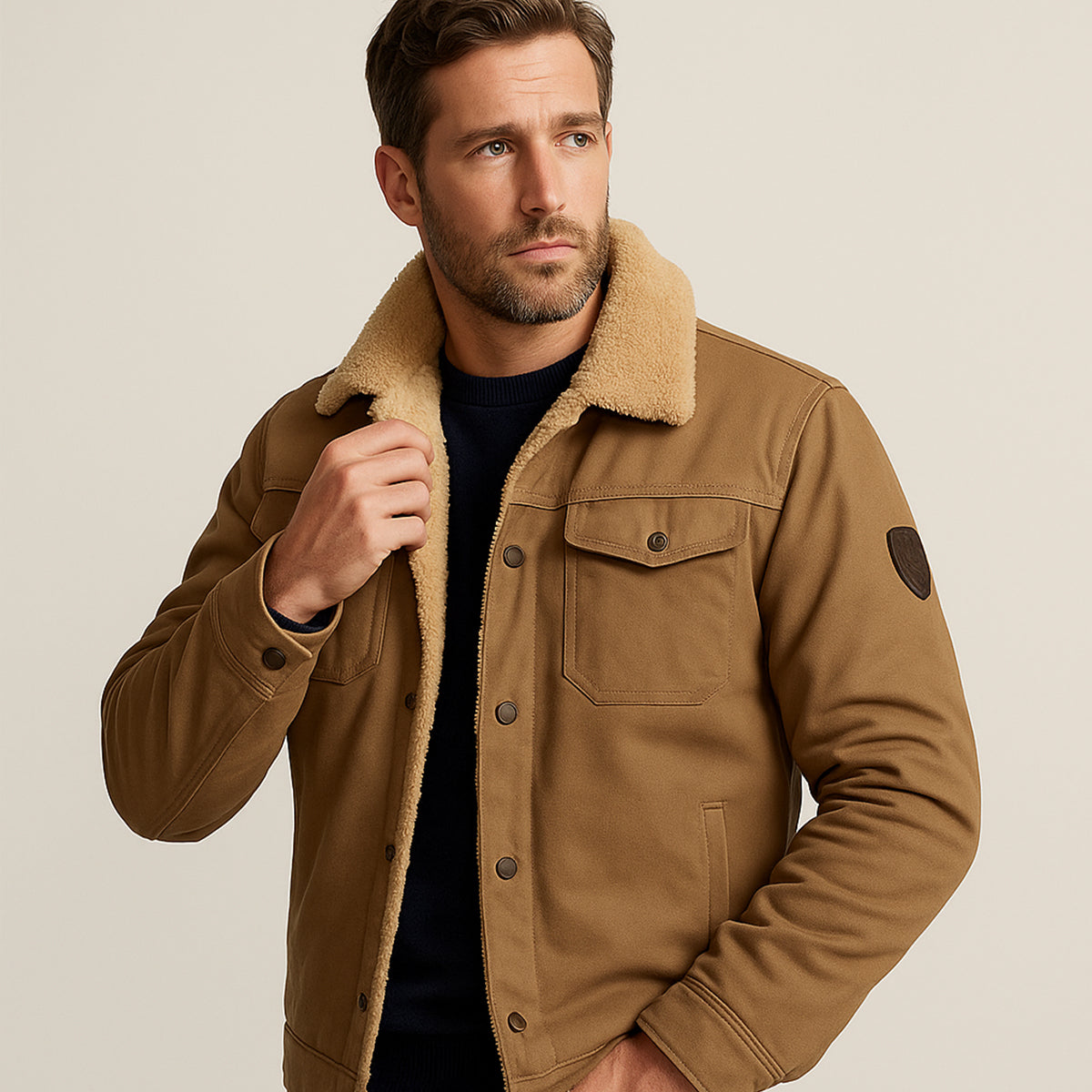 Herren-Utility-Jacke mit Fleecefutter und Knopfleiste-Jackets for men-Alpenkind
