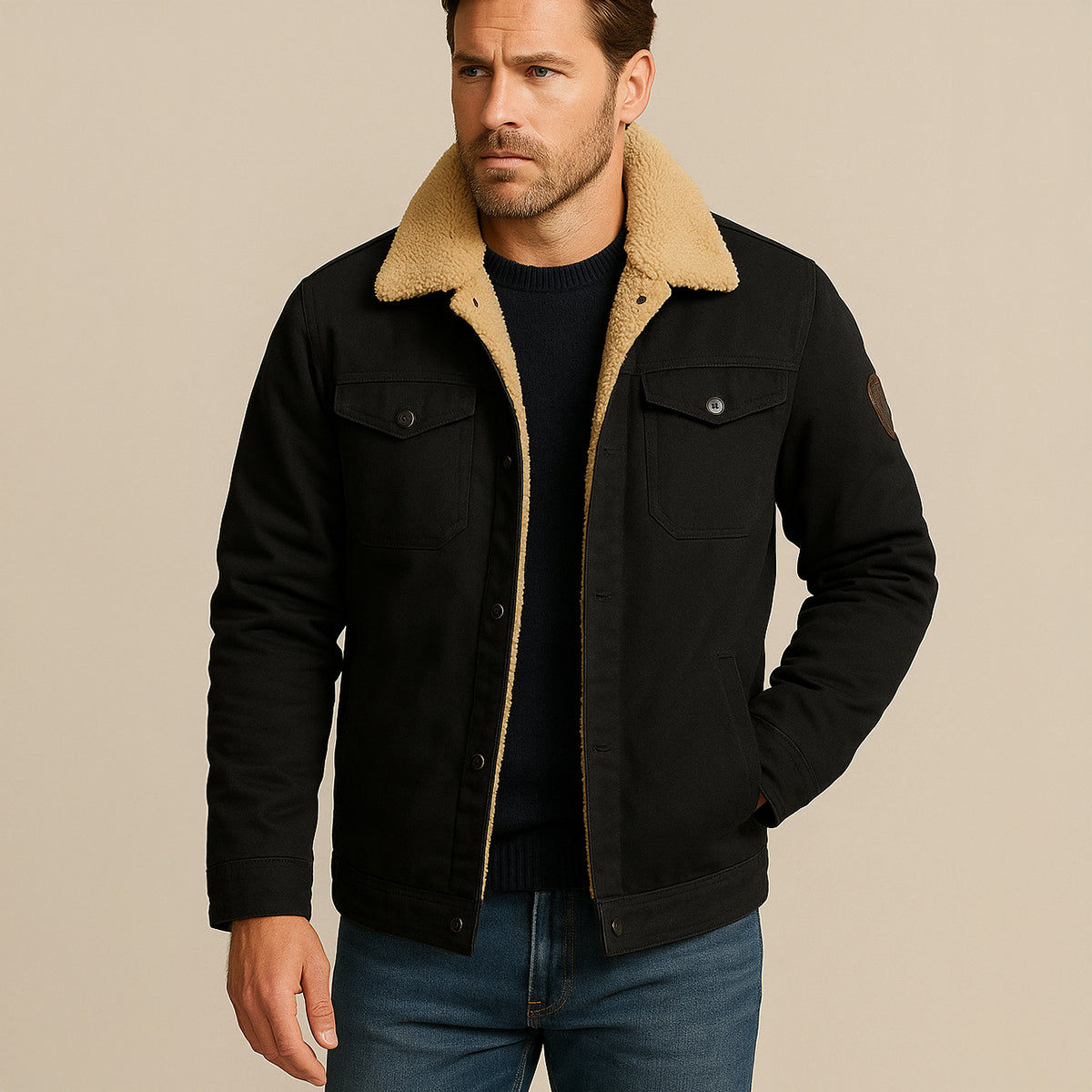 Herren-Utility-Jacke mit Fleecefutter und Knopfleiste-Jackets for men-Alpenkind