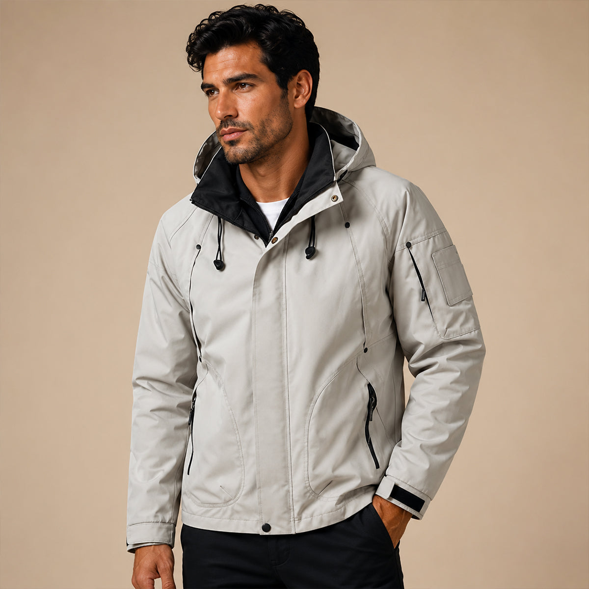 Herren-Utility-Jacke mit Kapuze und Kontrastfutter-Jackets for men-Alpenkind