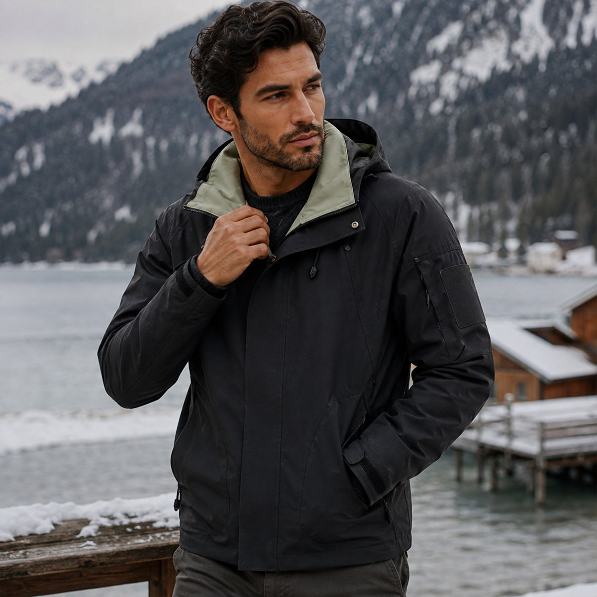 Herren-Utility-Jacke mit Kapuze und Kontrastfutter-Jackets for men-Alpenkind