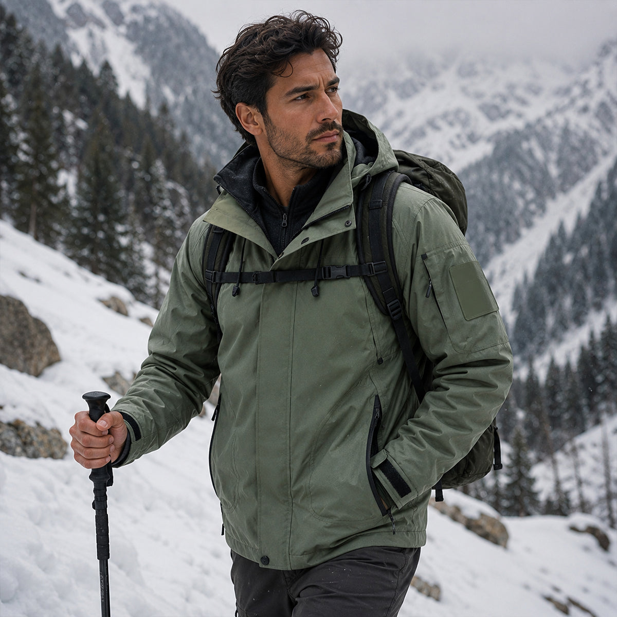 Herren-Utility-Jacke mit Kapuze und Kontrastfutter-Jackets for men-Alpenkind
