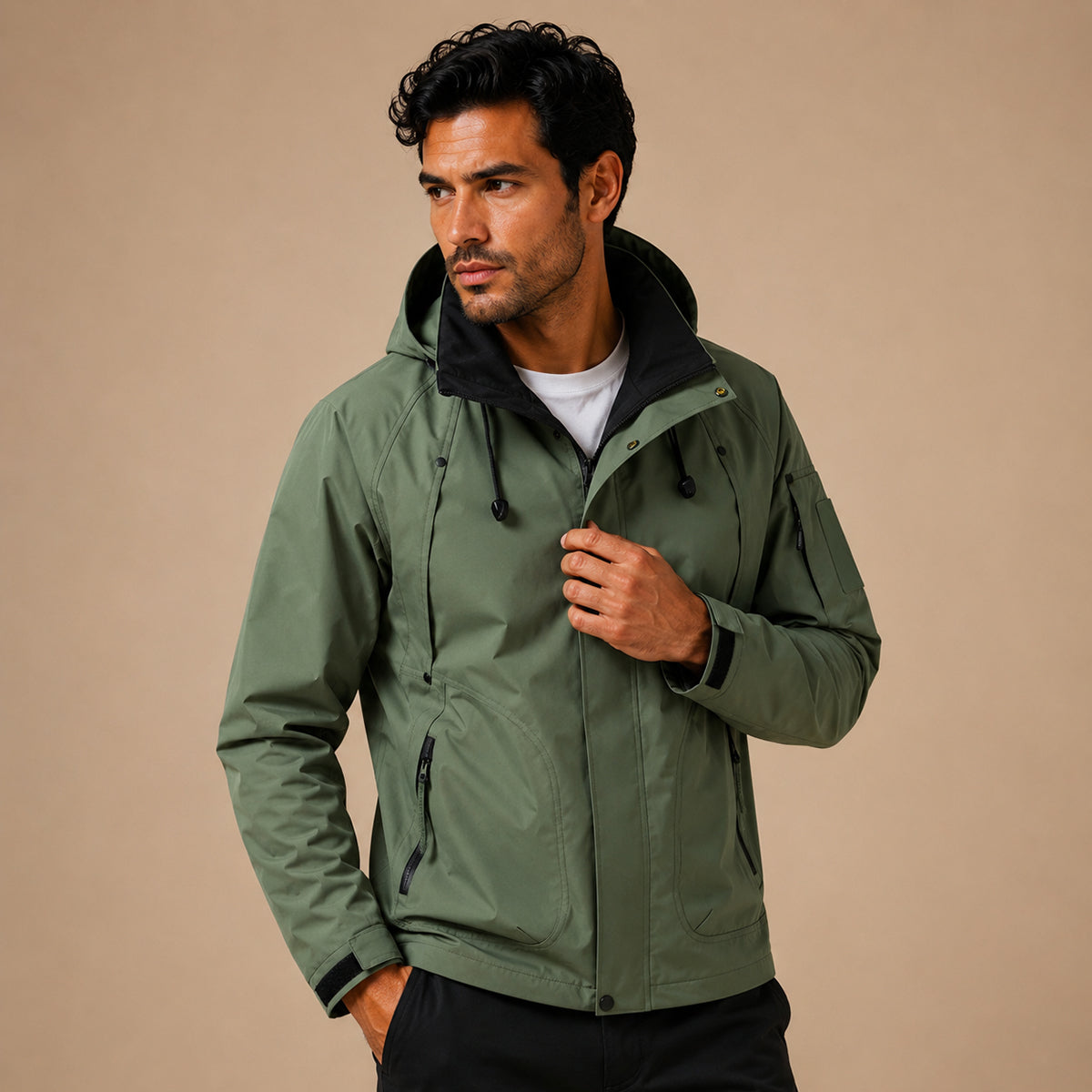 Herren-Utility-Jacke mit Kapuze und Kontrastfutter-Jackets for men-Alpenkind