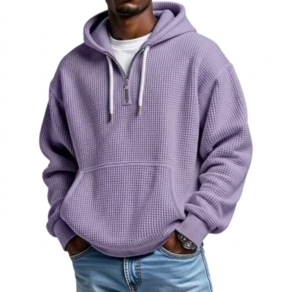 Herren Waffelstrick-Kapuzenpullover mit Viertelreißverschluss-Sweaters for men-Alpenkind