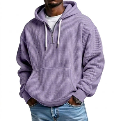 Herren Waffelstrick-Kapuzenpullover mit Viertelreißverschluss-Sweaters for men-Alpenkind