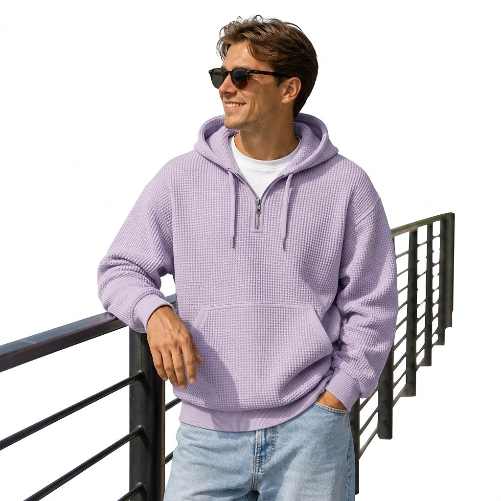 Herren Waffelstrick-Kapuzenpullover mit Viertelreißverschluss-Sweaters for men-Alpenkind