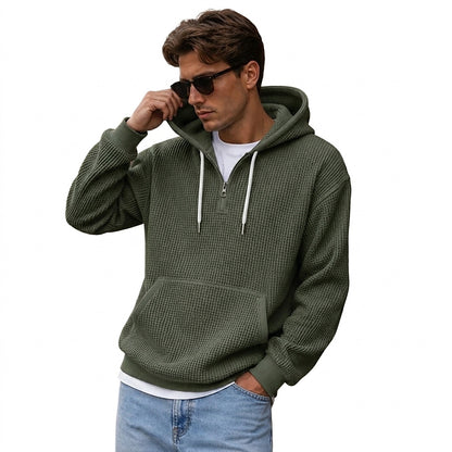 Herren Waffelstrick-Kapuzenpullover mit Viertelreißverschluss-Sweaters for men-Alpenkind