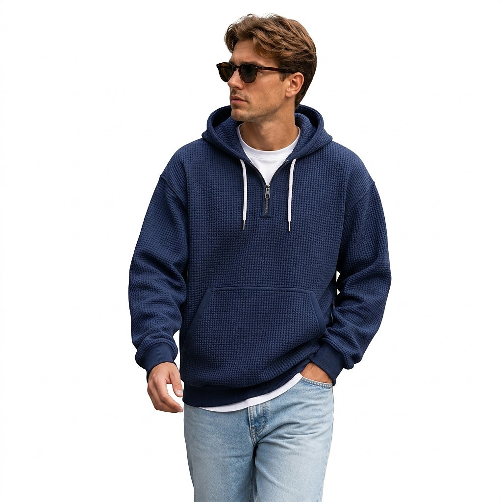 Herren Waffelstrick-Kapuzenpullover mit Viertelreißverschluss-Sweaters for men-Alpenkind