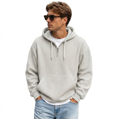 Herren Waffelstrick-Kapuzenpullover mit Viertelreißverschluss-Sweaters for men-Alpenkind