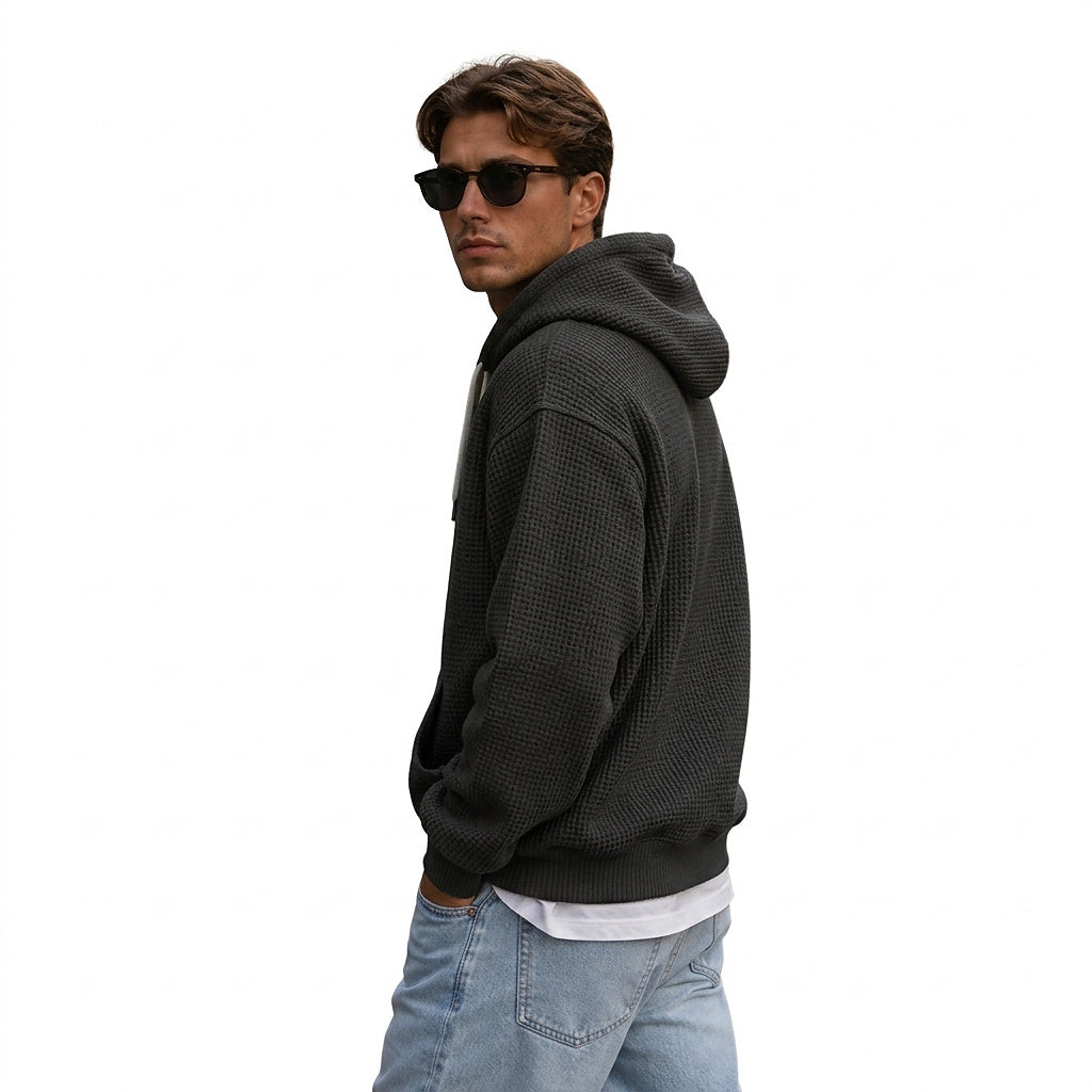 Herren Waffelstrick-Kapuzenpullover mit Viertelreißverschluss-Sweaters for men-Alpenkind