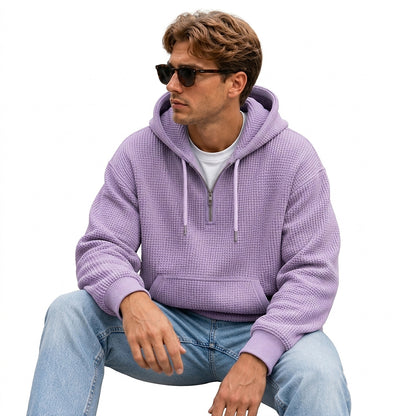 Herren Waffelstrick-Kapuzenpullover mit Viertelreißverschluss-Sweaters for men-Alpenkind