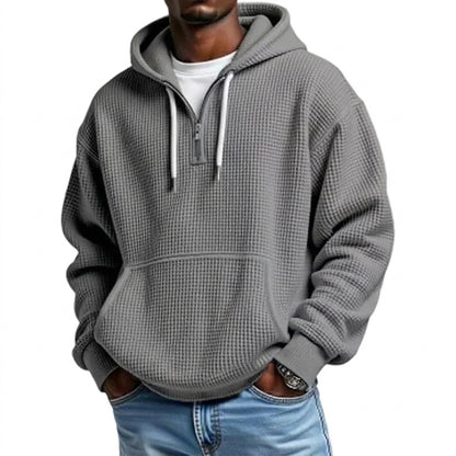 Herren Waffelstrick-Kapuzenpullover mit Viertelreißverschluss-Sweaters for men-Alpenkind